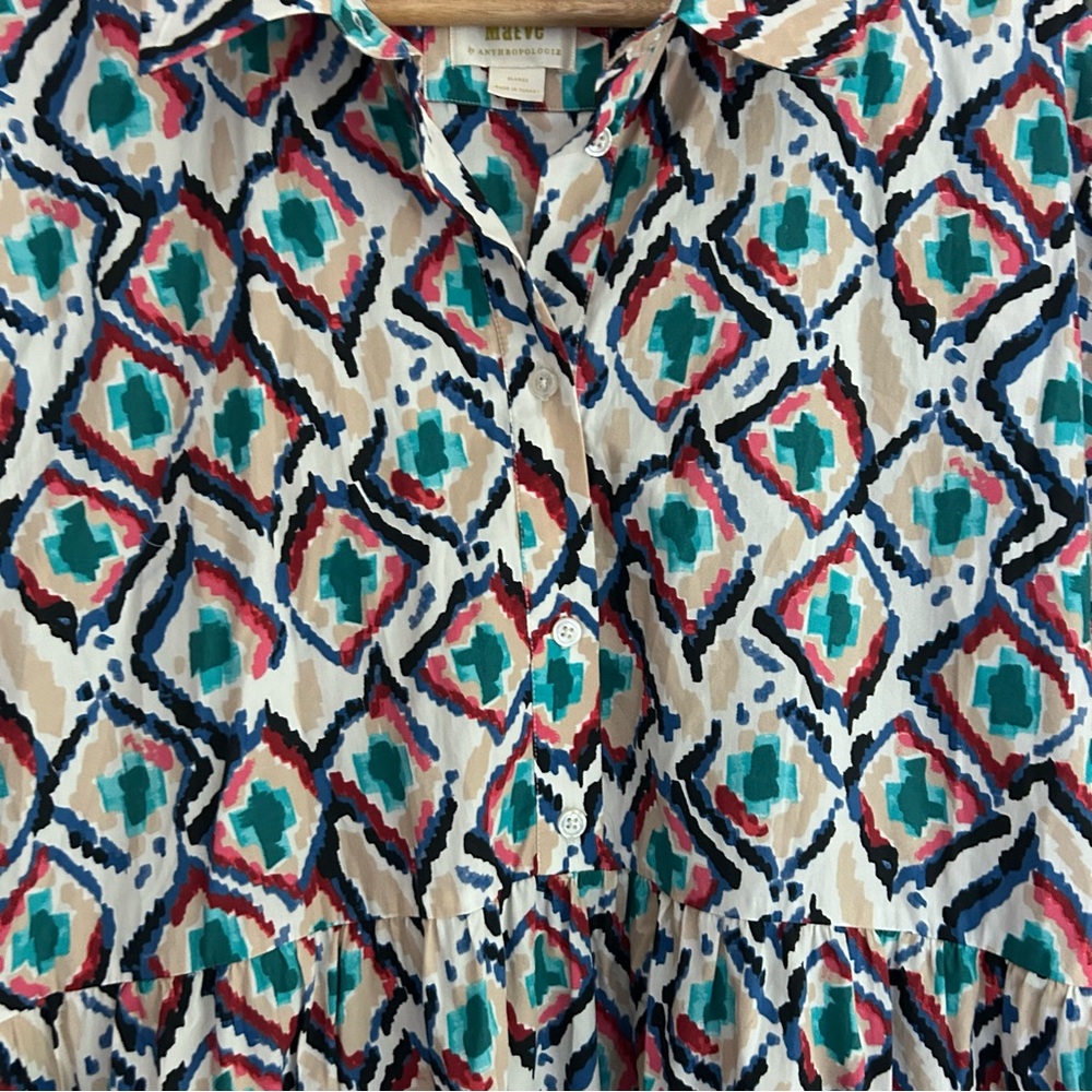 Anthropologie Maeve The Bettina Tiered Maxi Shirt Dress Sz XL Geometric Print - Picture 12 of 12